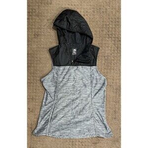 The North Face Women Size XL Pseudio Hooded Gray Black Puffer Pullover Vest